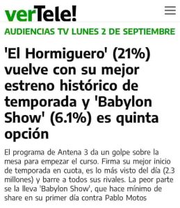 La maldición de Babilonia - Babylon - Carlos Latre - El hombre sin brazos - Juan Solo - Escritor - El hormiguero - verTele - Audiencias TV